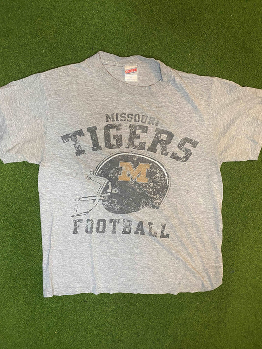 90s Missouri Tigers - Vintage College Football Tee Shirt (Medium) Gametime Vintage