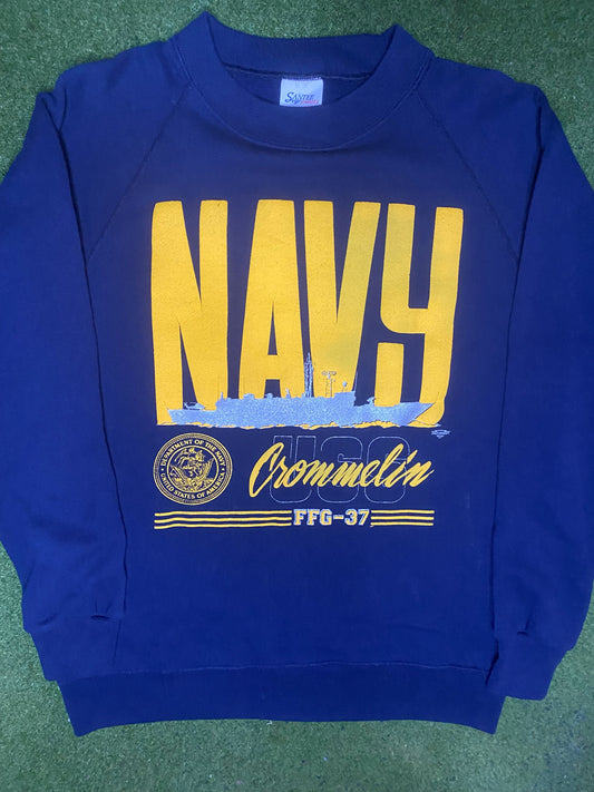 90s Navy - USS Crommelin - Vintage Military Sweatshirt (Large) Gametime Vintage