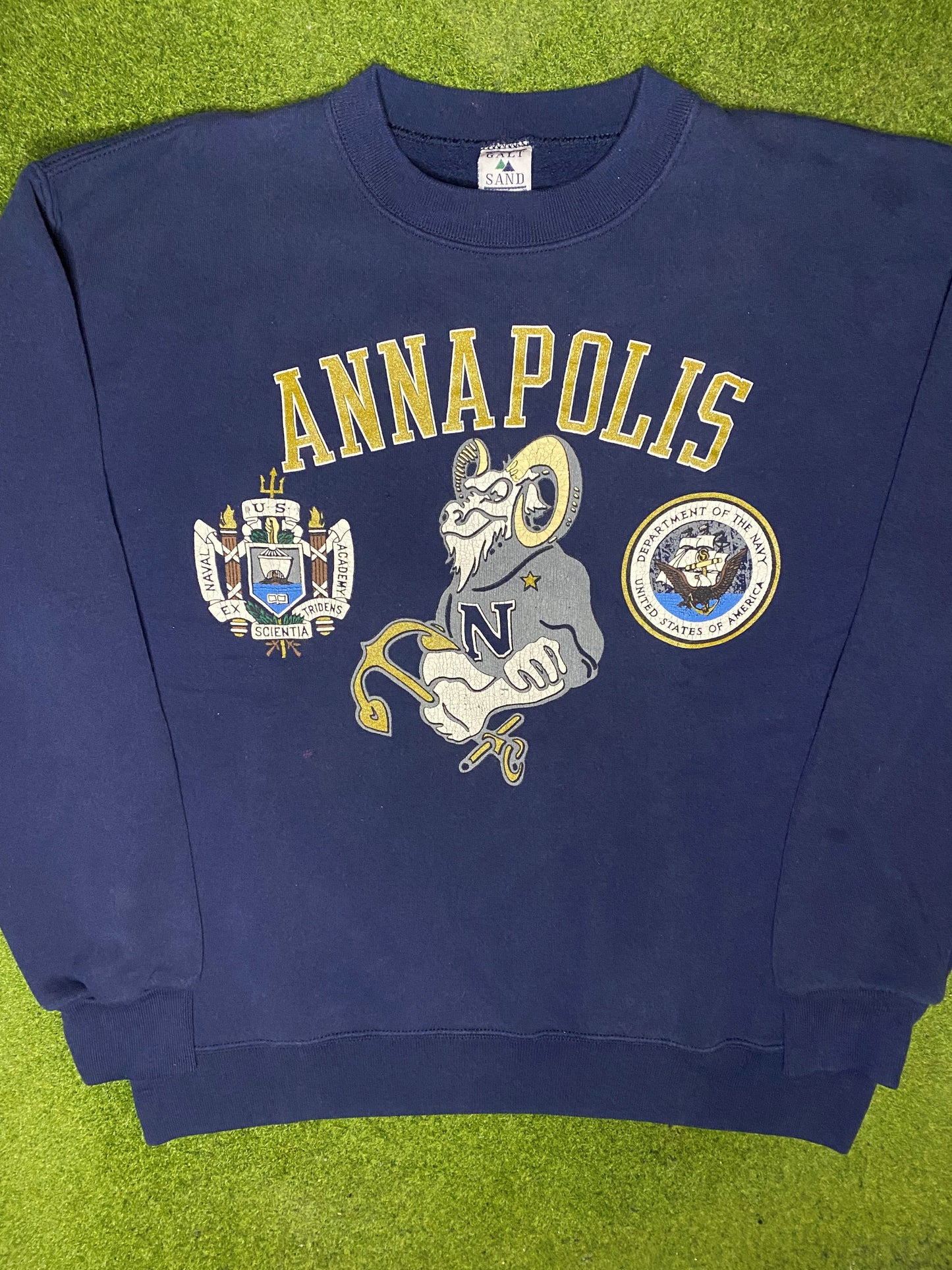 90s Navy Midshipmen - Annapolis - Vintage Military College Sweatshirt (Large) - Gametime Vintage