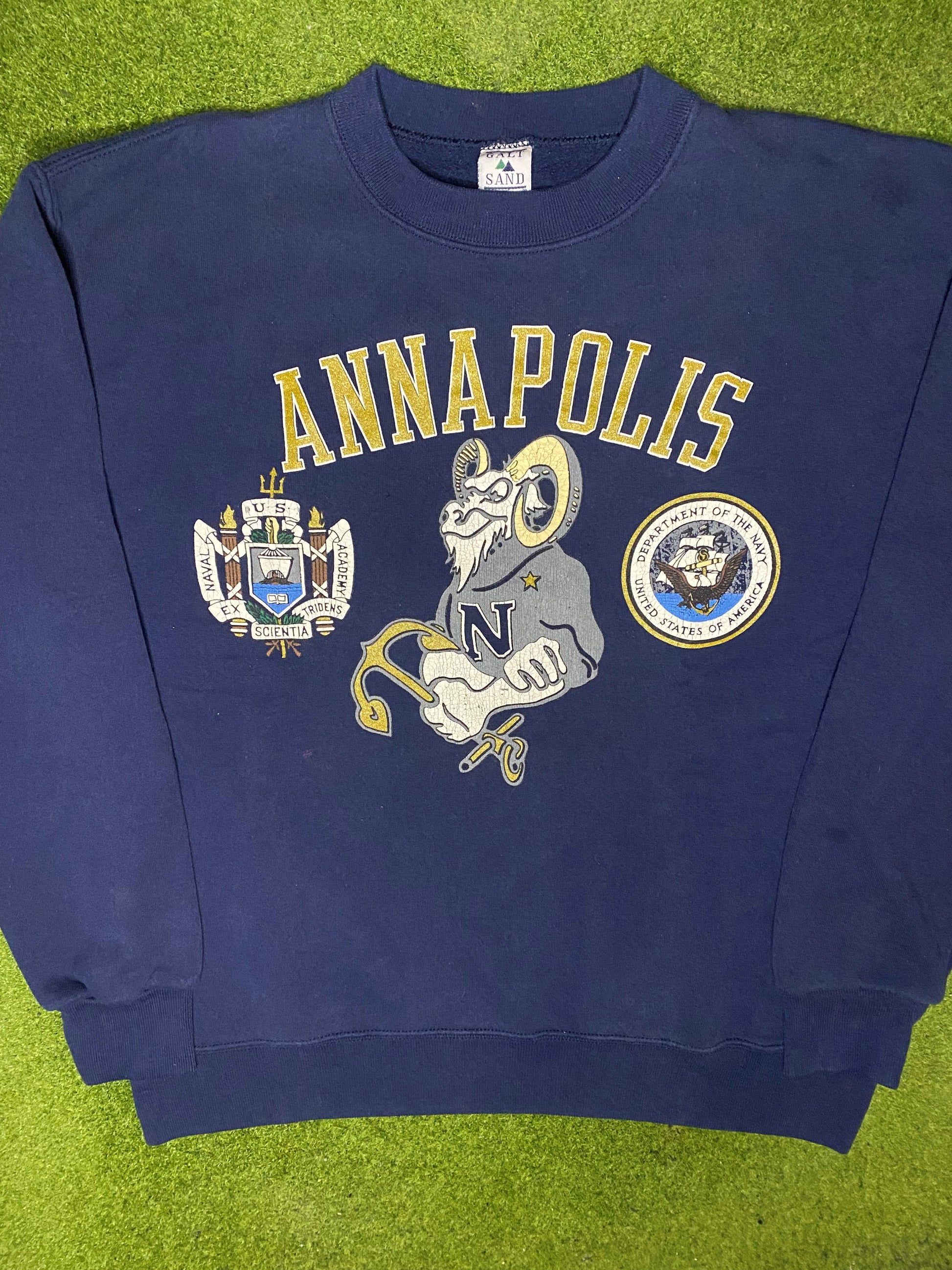 90s Navy Midshipmen - Annapolis - Vintage Military College Sweatshirt (Large) - Gametime Vintage