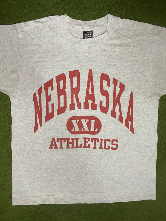 90s Nebraska Cornhuskers - Vintage College T Shirt (Large) - Gametime Vintage