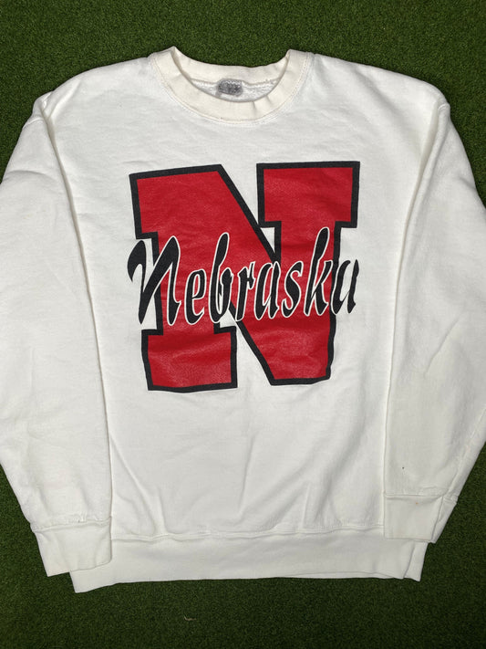 90s Nebraska Cornhuskers - Big Logo - Vintage College Sweatshirt (Large)