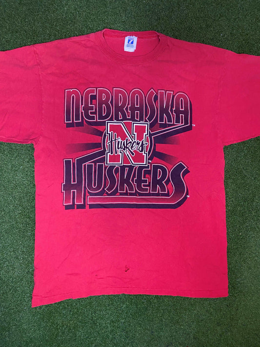 90s Nebraska Cornhuskers - Vintage College Tee Shirt (Large) Gametime Vintage