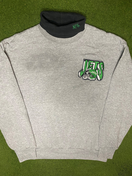90s New York Jets - Vintage NFL Turtleneck Sweatshirt (Large) - Gametime Vintage