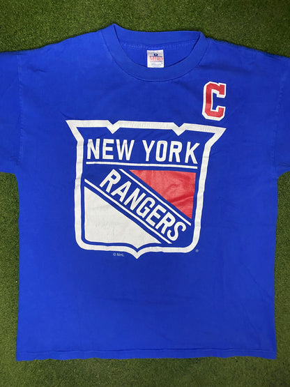 90s New York Rangers - Mark Messier - Vintage NHL T-Shirt (XL)