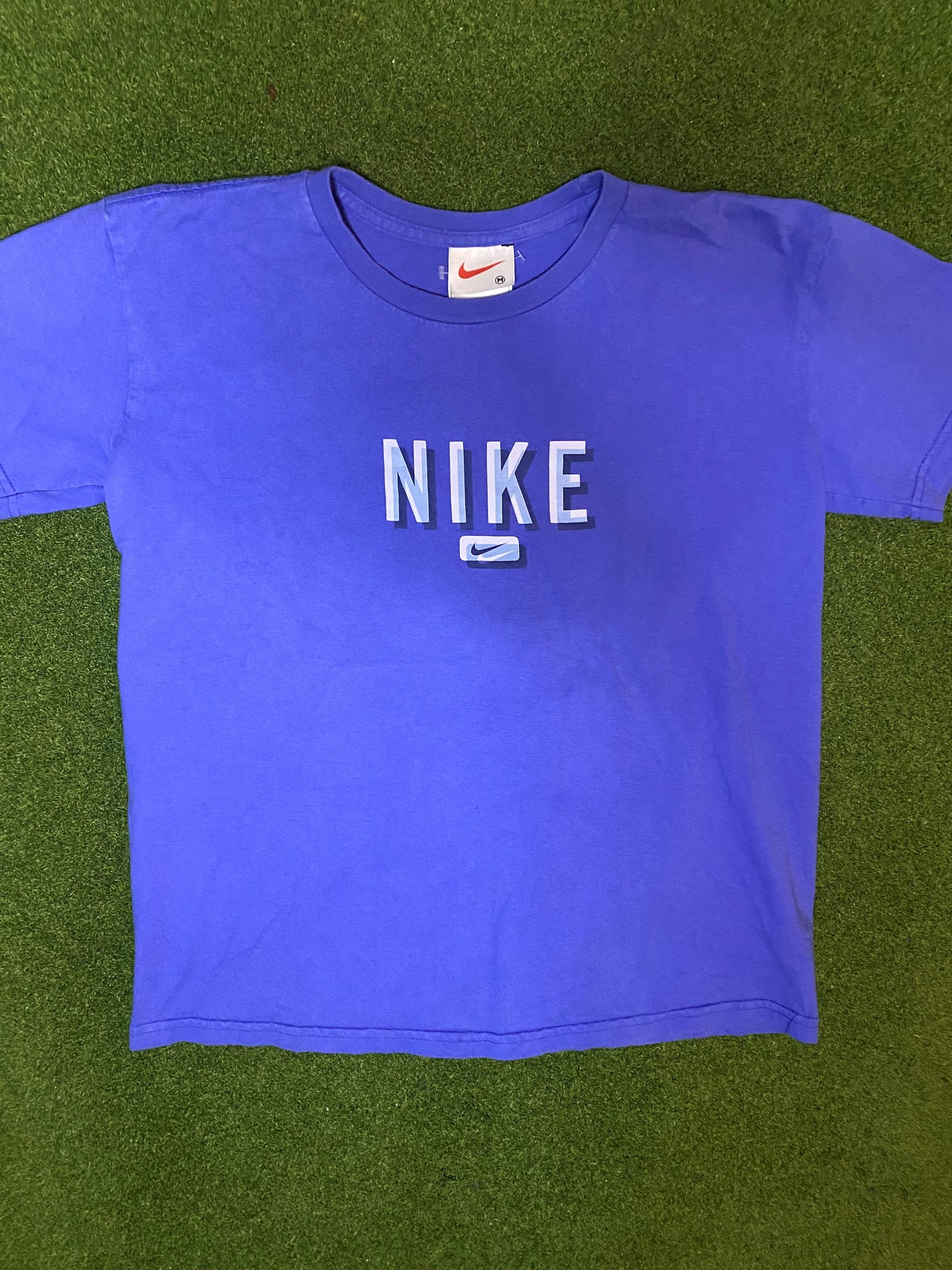 Vintage 90'S Nike print T-shirt, size L, men's cotton gray type Vintage Second Hand