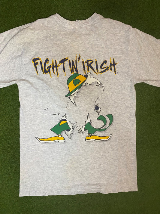 90s Notre Dame Fighting Irish - Double Sided - Break Thru - Vintage College T-Shirt (Large) - Gametime Vintage