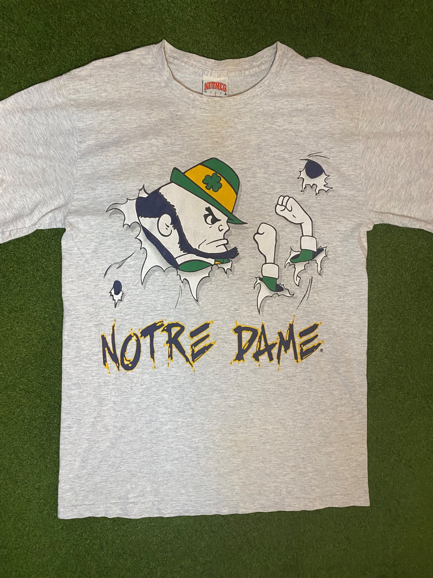 90s Notre Dame Fighting Irish - Double Sided - Break Thru - Vintage College T-Shirt (Large) Gametime Vintage