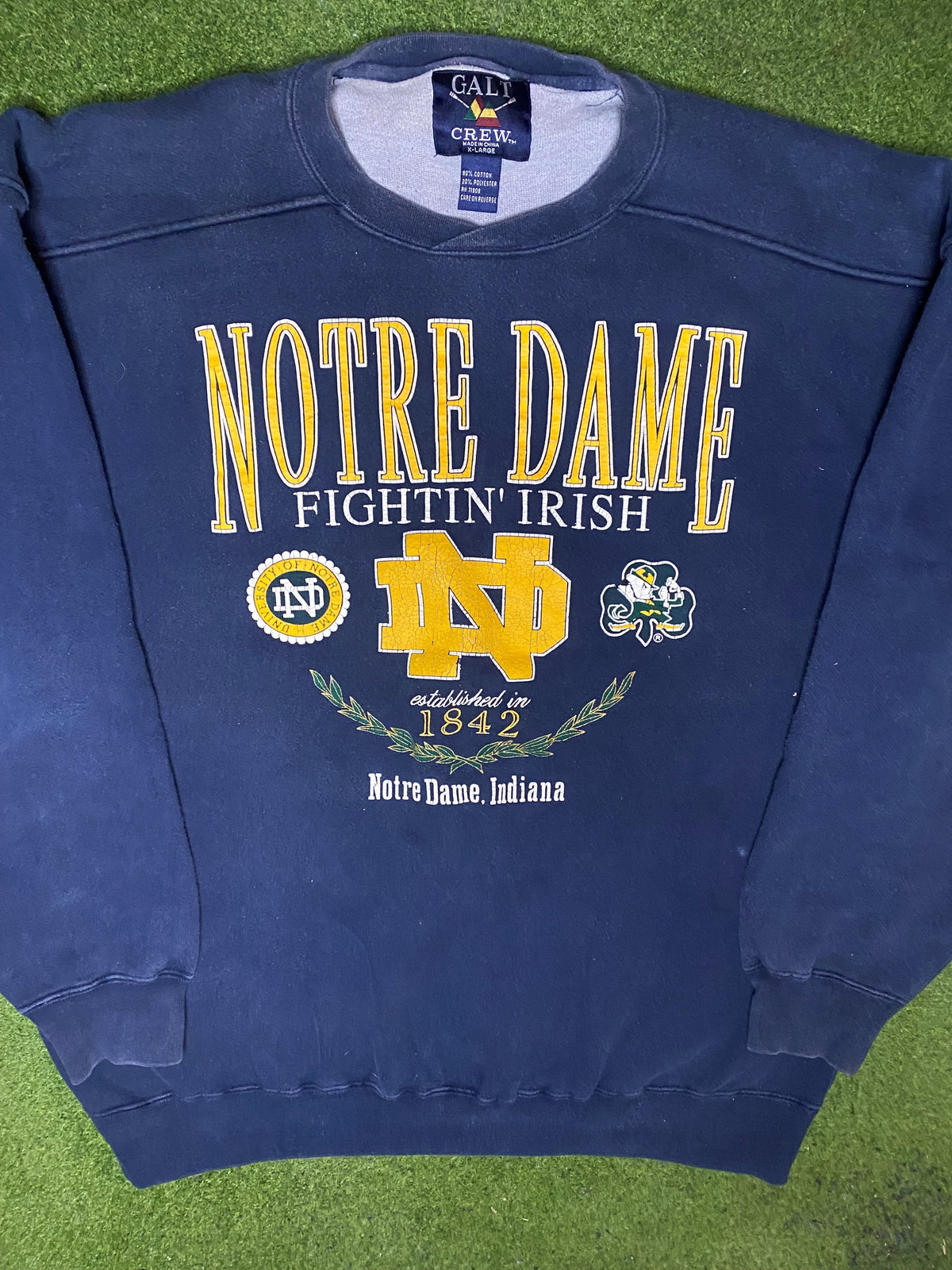 90s Notre Dame Fighting Irish - Vintage College Sweatshirt (XL) - Gametime Vintage