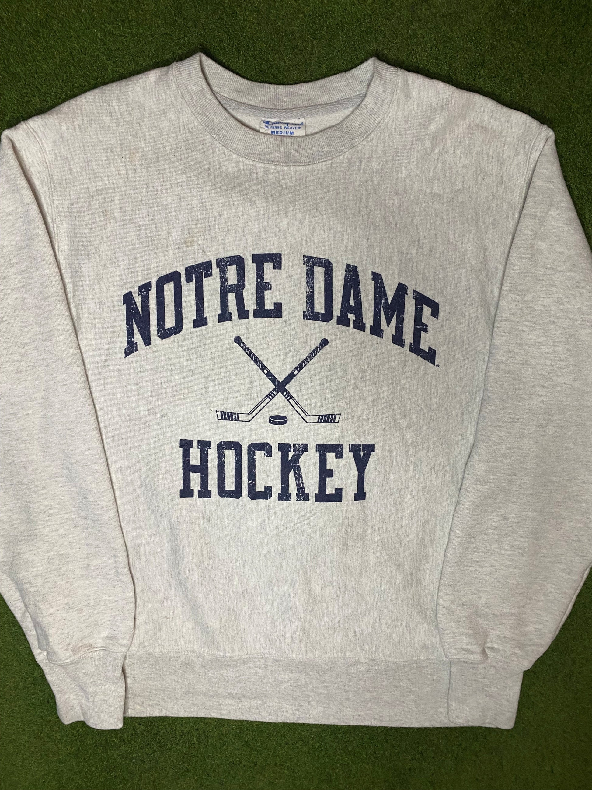 90s Notre Dame Fighting Irish - Reverse Weave - Vintage College Hockey Sweatshirt (Medium) - Gametime Vintage