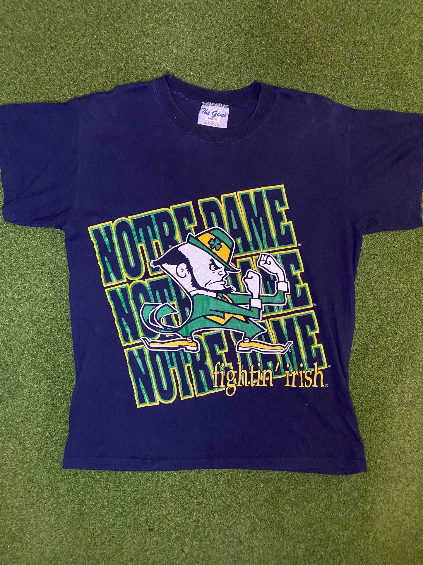 90s Notre Dame Fighting Irish - Big Logo - Vintage College Tee Shirt (Medium)