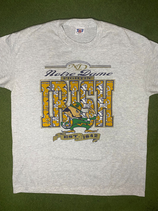 90s Notre Dame Fighting Irish - Vintage College T Shirt (XL)