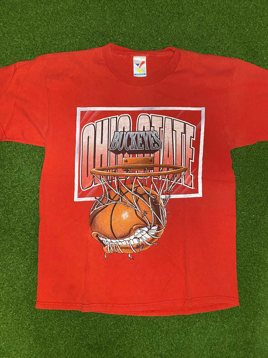 90s Ohio State Buckeyes - Big Logo - Vintage College Basketball Tee Shirt (Large) Gametime Vintage