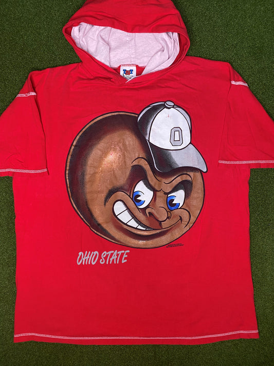 90s Ohio State Buckeyes - Big Logo - Vintage College Hoodie T Shirt (2XL)