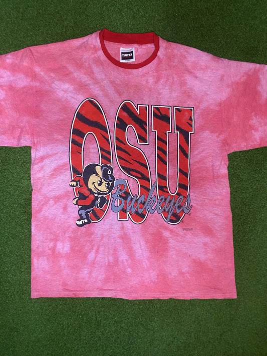 90s Ohio State Buckeyes - Tie Dye - Vintage College Tee Shirt (XL)