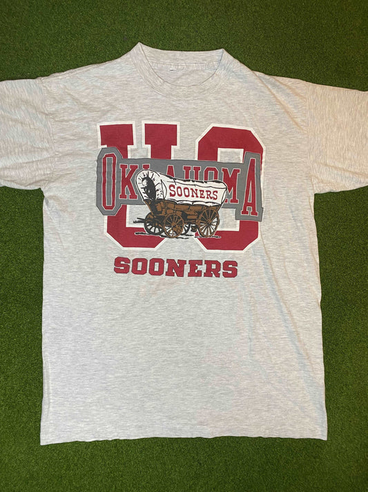 90s Oklahoma Sooners - Vintage College Tee Shirt (Large) Gametime Vintage