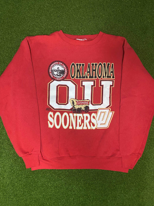 90s Oklahoma Sooners - Vintage College Crewneck (Medium) Gametime Vintage