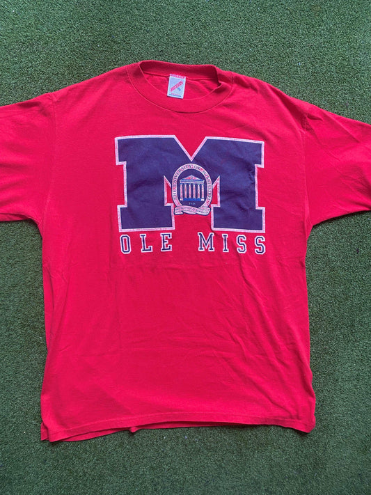 90s Ole Miss Rebels - Vintage University Tee Shirt (XL) Gametime Vintage