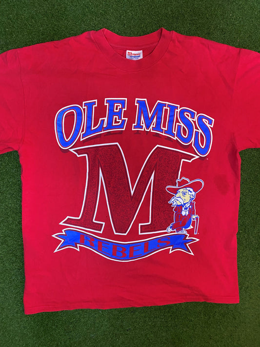 90s Ole Miss Rebels - Vintage College T-Shirt (Large) Gametime Vintage