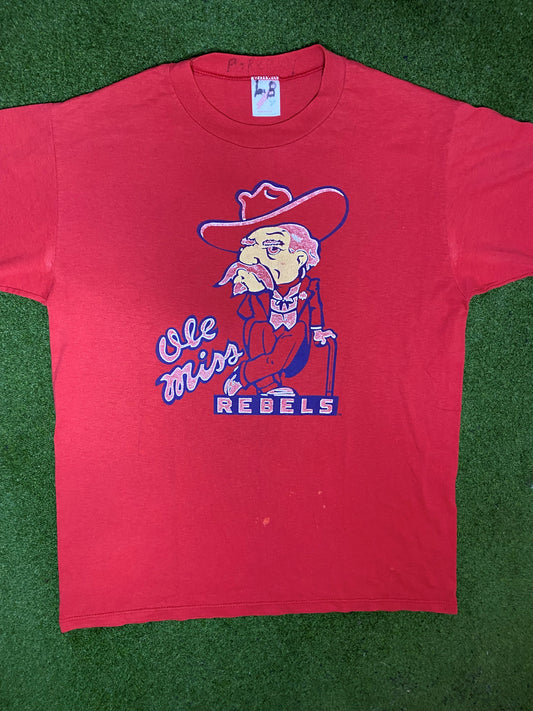 90s Ole Miss Rebels - Vintage College T-Shirt (Large) Gametime Vintage