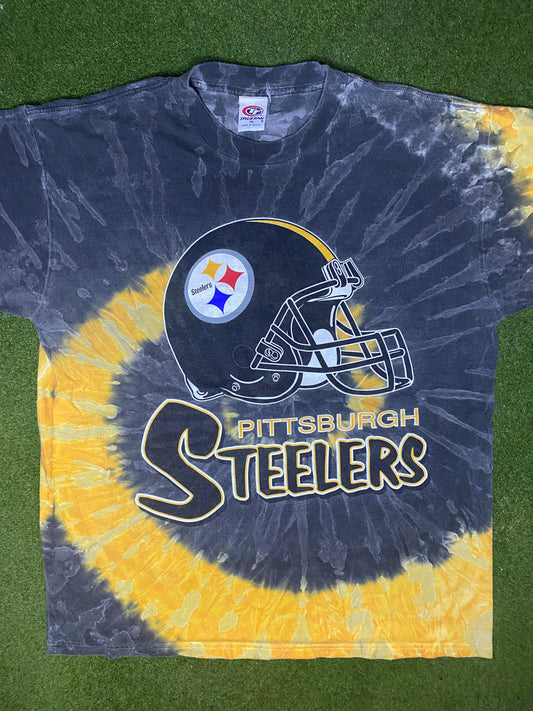 90s Pittsburgh Steelers - Tie Dye - Vintage NFL T Shirt (XL)