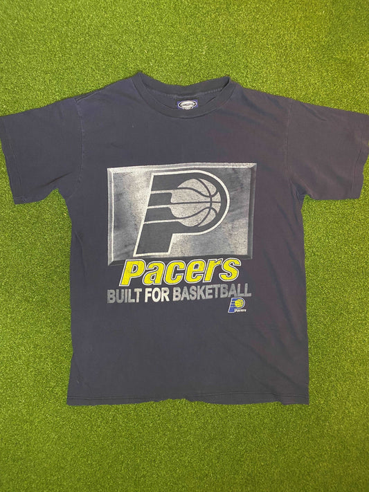 90s Indiana Pacers - Built For Basketball - Vintage NBA Tee Shirt (Medium)
