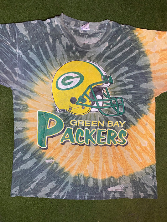 90s Green Bay Packers - Tie Dye - Vintage NFL T-Shirt (XL) Gametime Vintage