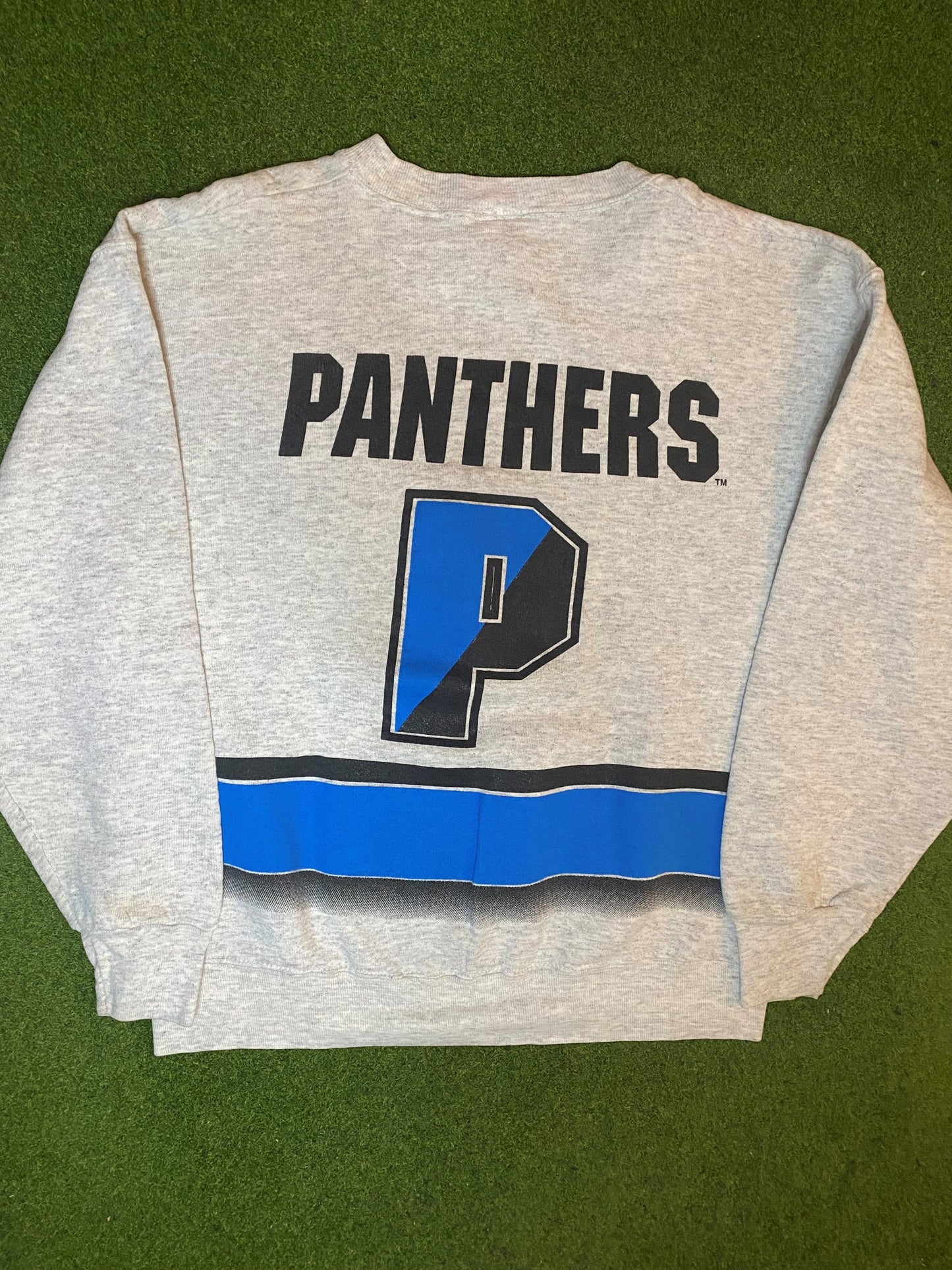 90s Carolina panthers - Big Logo - Double Sided - Vintage NFL Crewneck Sweatshirt (Youth XL) Gametime Vintage