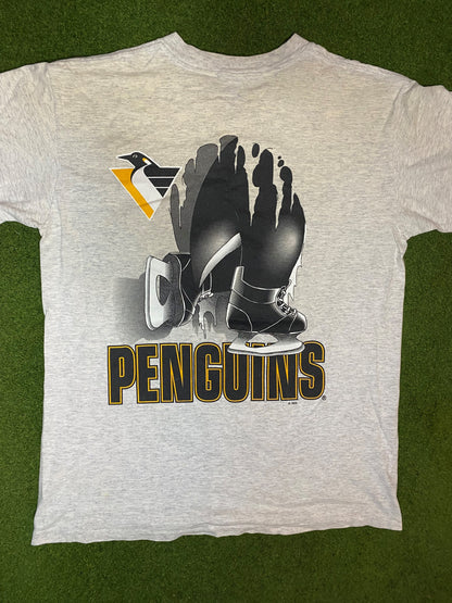 90s Pittsburgh Penguins - Break Thru - Double Sided - Vintage NHL Tee (Medium) 