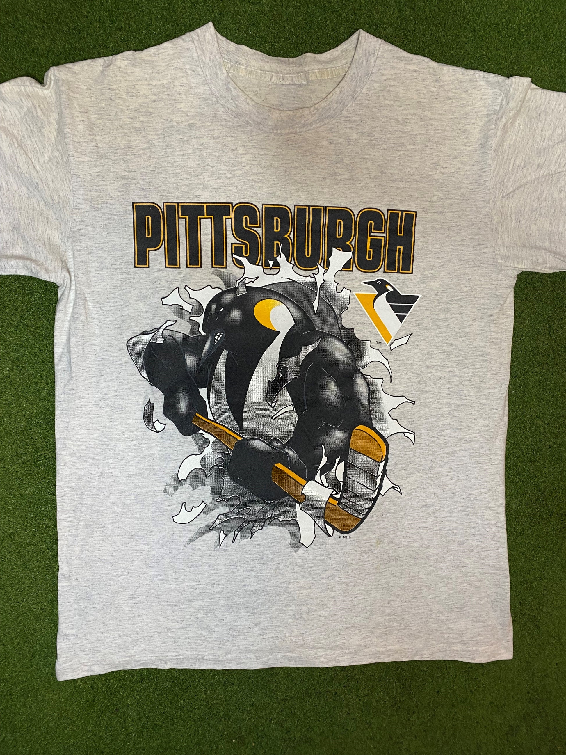 90s Pittsburgh Penguins - Break Thru - Double Sided - Vintage NHL Tee (Medium) 