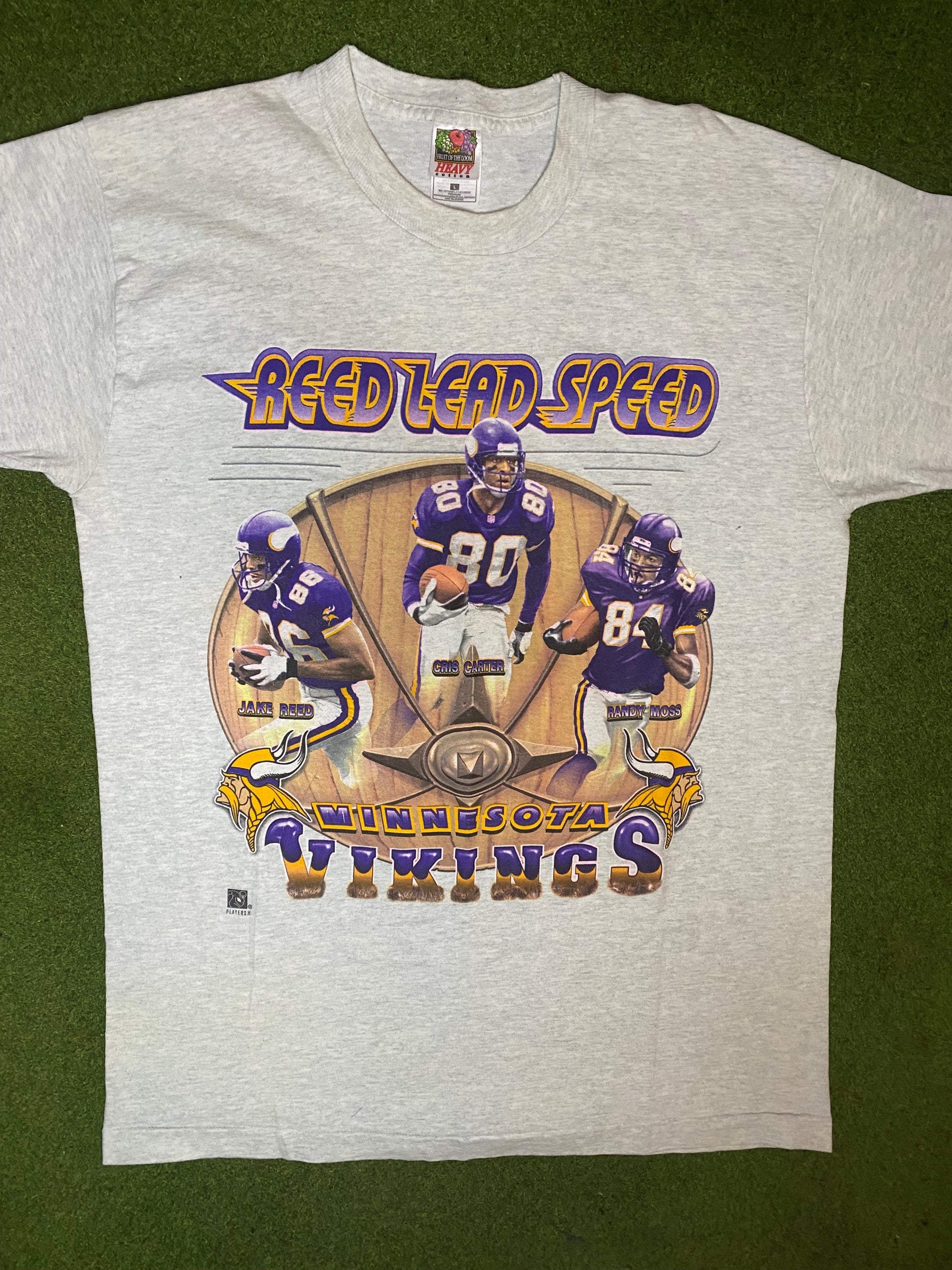 90s Minnesota Vikings - Reed Lead Speed - Vintage NFL Player T-Shirt (Large)