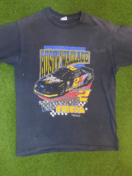 90s Rusty Wallace - Double Sided - Vintage NASCAR T-Shirt (Large)