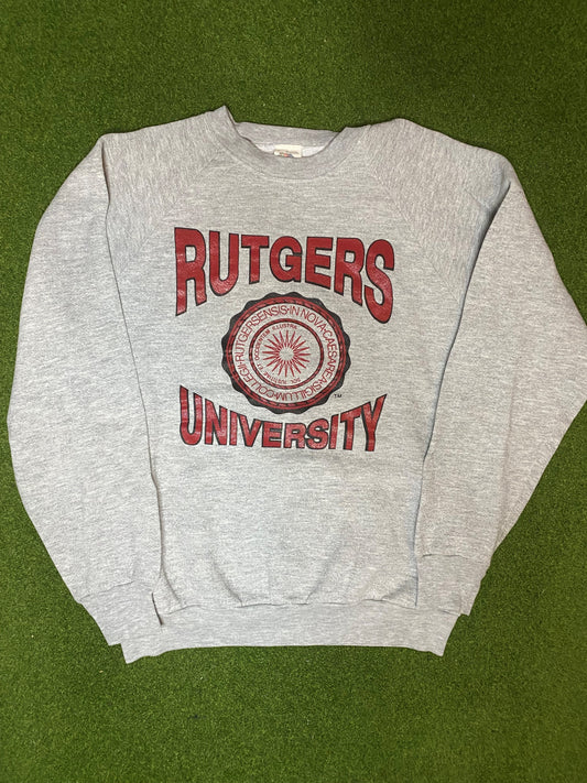 90s Rutgers Scarlet Knights - Vintage College Crewneck Sweatshirt (Large) Gametime Vintage