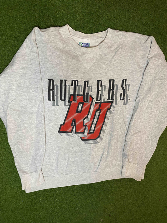 90s Rutgers Scarlett Knights - Vintage College Crewneck Sweatshirt (Medium)