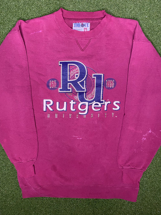 90s Rutgers Scarlet Knights - Vintage College Heavyweight Sweatshirt (Medium)