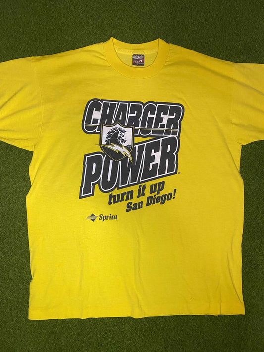 90s San Diego Chargers - Charger Power Sprint Collab - Vintage NFL Tee Shirt (XL)