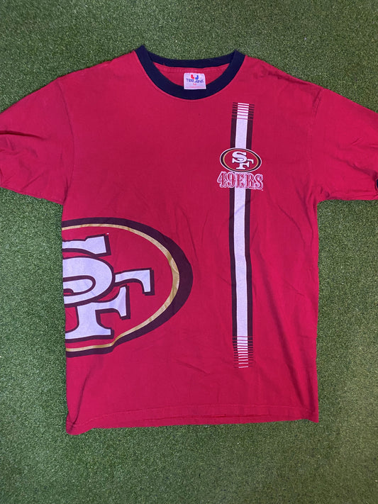 90s San Francisco 49ers - Print All Over - Vintage NFL T-Shirt (Medium) Gametime Vintage