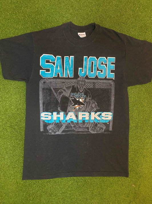 90s San Jose Sharks - Vintage NHL T-Shirt (Large)