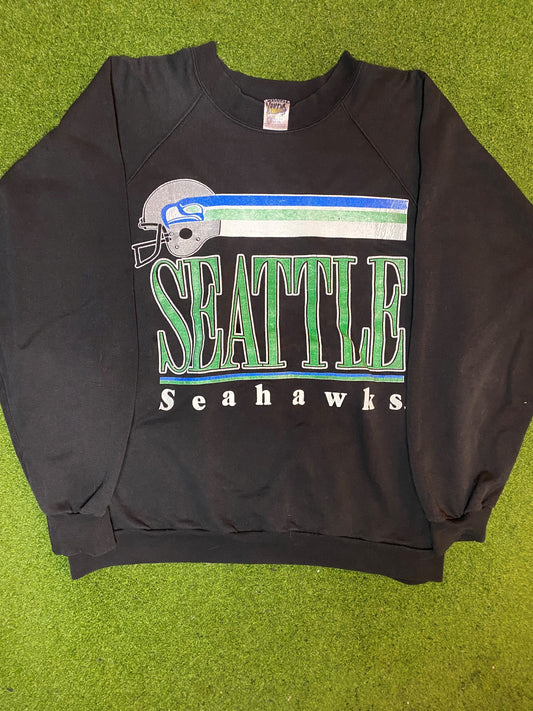 90s Seattle Seahawks - Vintage College Sweatshirt (Large)