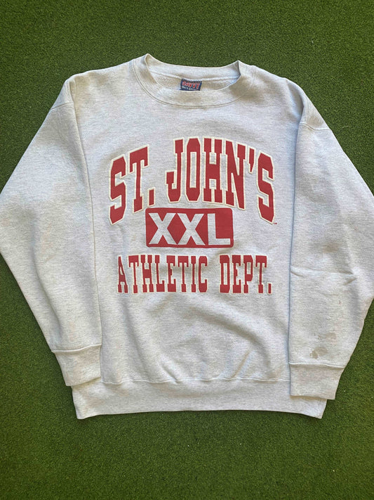 90s St. Johns Red Storm - Vintage College Crewneck Sweatshirt (Large) Gametime Vintage