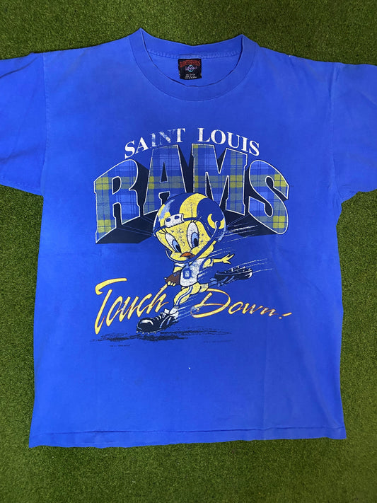 90s St. Louis Rams - Tweety Bird Crossover - Vintage NFL Tee (Large) Gametime Vintage