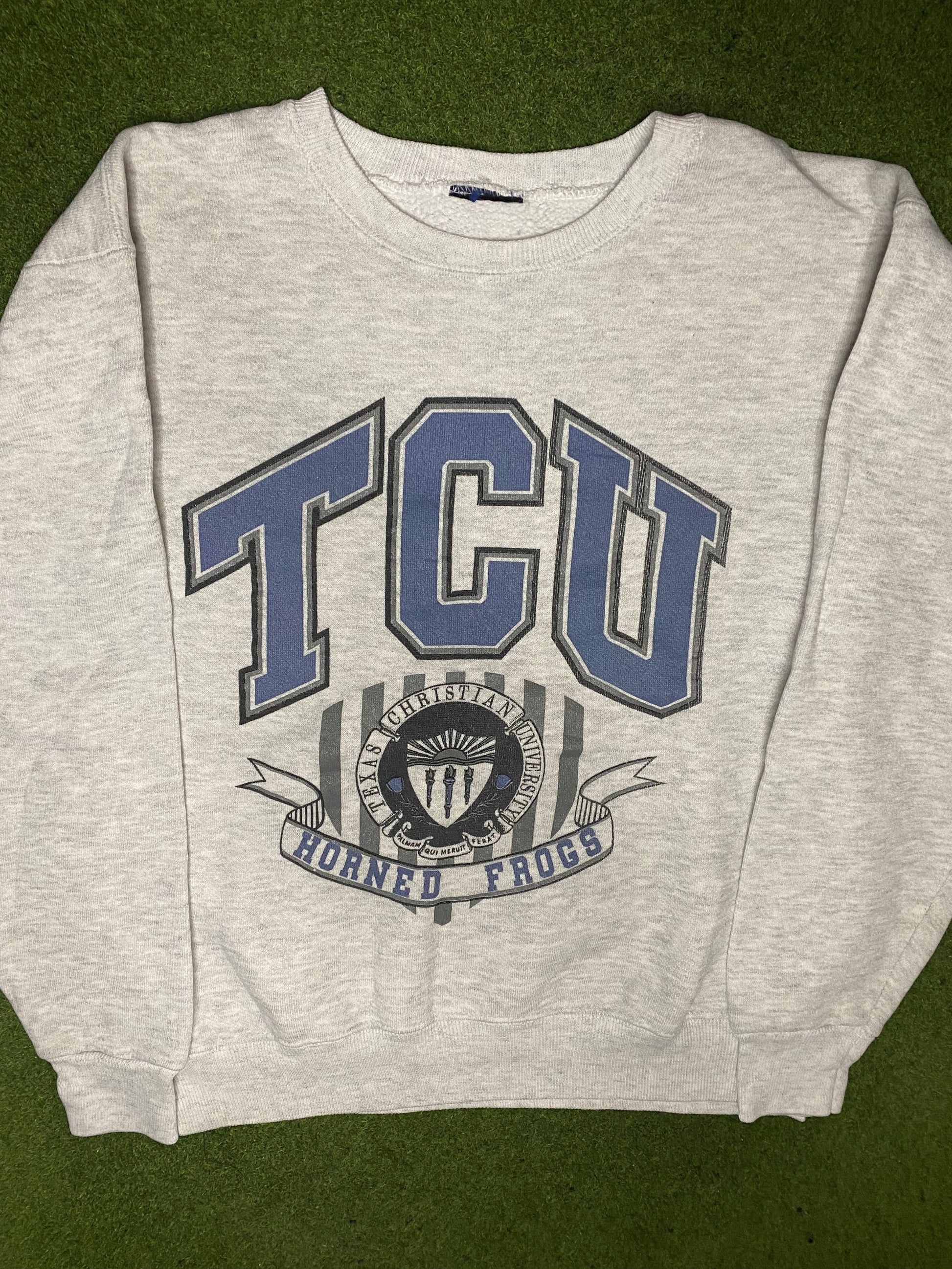 90s TCU Horned Frogs - Vintage College Sweatshirt (Small) - Gametime Vintage