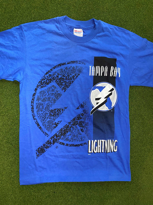 90s Tampa Bay Lightning - Vintage NHL Tee Shirt (Medium)