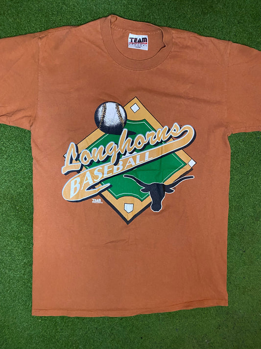 90s Texas Longhorns - Vintage College Baseball T-Shirt (Large) Gametime Vintage