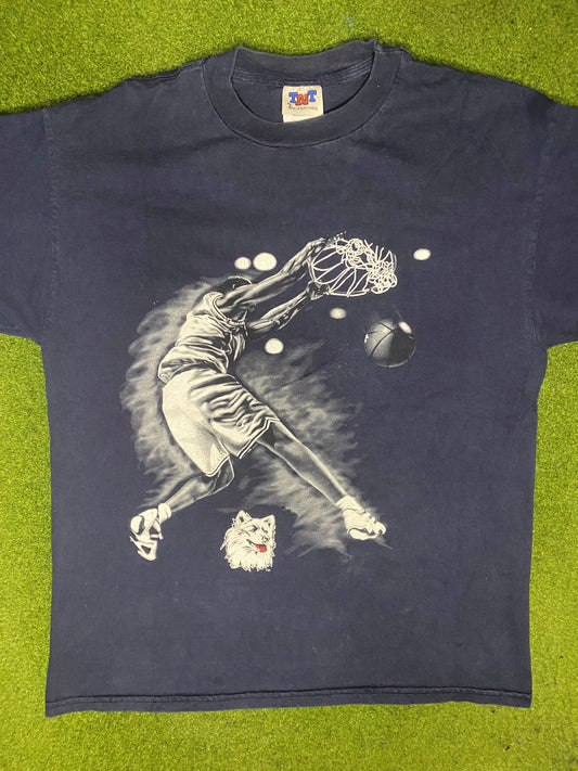 90s UConn Huskies - Vintage College Basketball T Shirt (Large) - Gametime Vintage