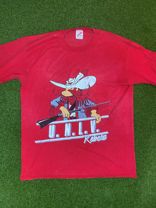 90s UNLV Running Rebels - Big Logo - Vintage College Tee Shirt (Large)