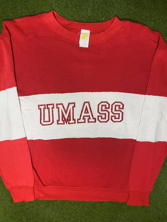 90s UMass Minutemen - Vintage College Sweatshirt (Medium) - Gametime Vintage