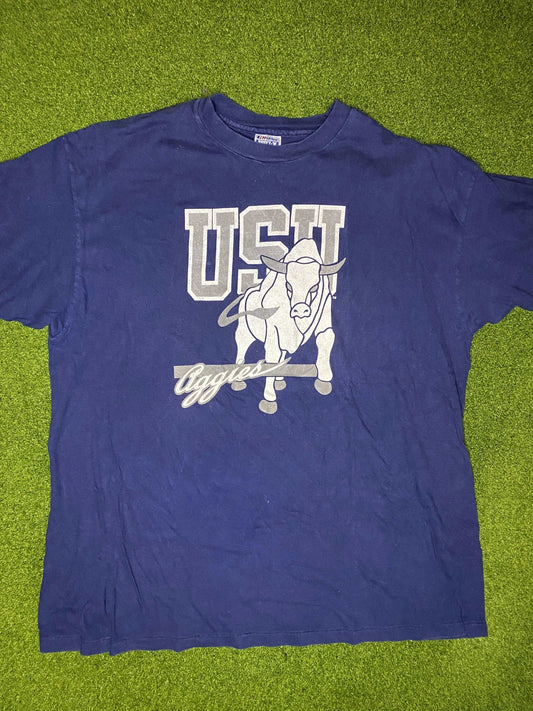 90s Utah State Aggies - Big Logo - Vintage College Tee Shirt (2XL)