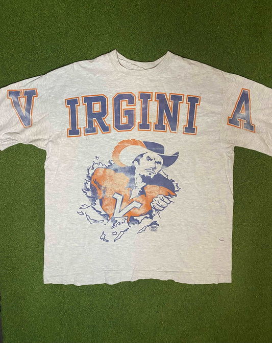 90s University of Virginia Cavaliers - Print All Over - Vintage College Tee Shirt (XL) Gametime Vintage