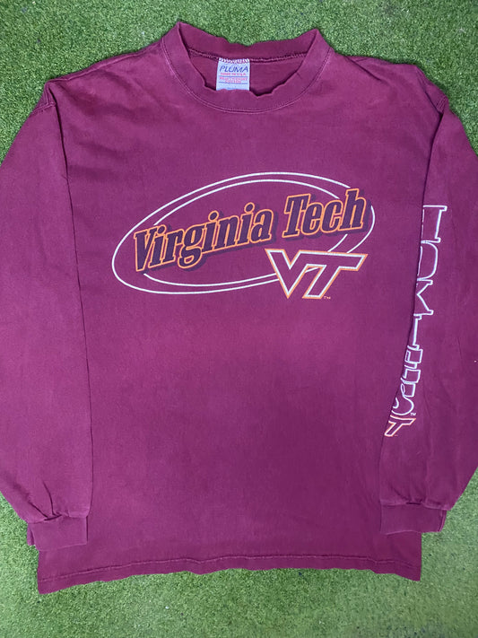 90s Virginia Tech Hokies - Vintage College Long Sleeve (Large) Gametime Vintage